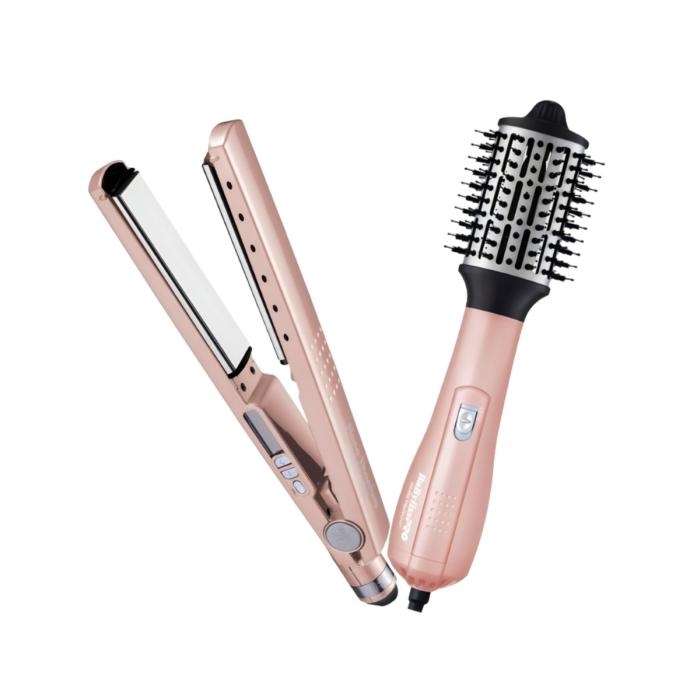 BaBylissPRO®  Set de Plancha Alisadora Ionica 1 1/4"+ Cepillo Hot Air Styling Color Rose Gold