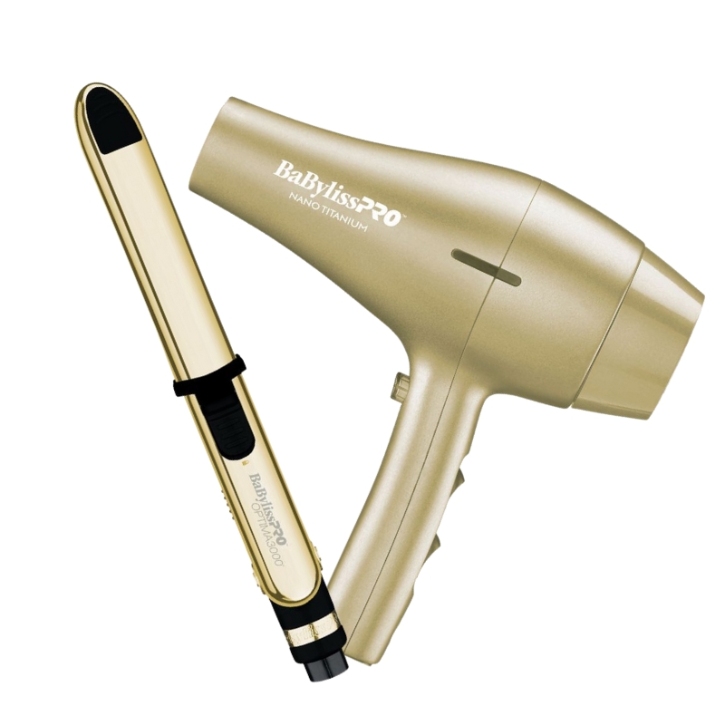 [BNTGPP48UX] BaBylissPRO® PACK BLOWER 2000 + PLANCHA OPTIMA Nano Titanium™ 3000 1 1/4  GOLD