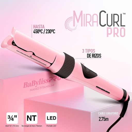 [BNTPBKMCS75UX] BaBylissPRO® RIZADORA MIRACURL PRO SLIM MIAMI PINK 3/4